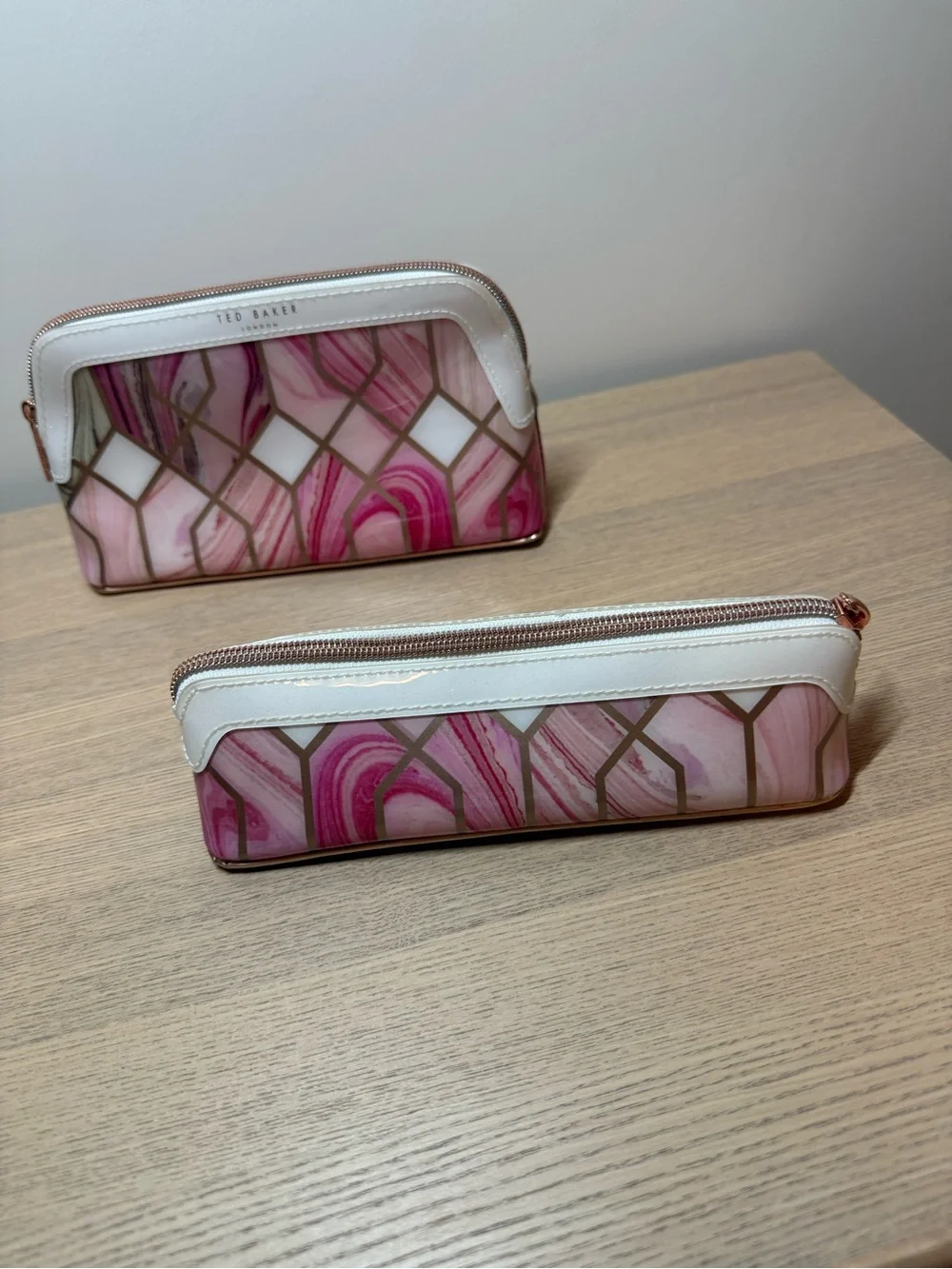 Ted Baker Rose Pink Marble Cosmetic & Brush Pouch Set
